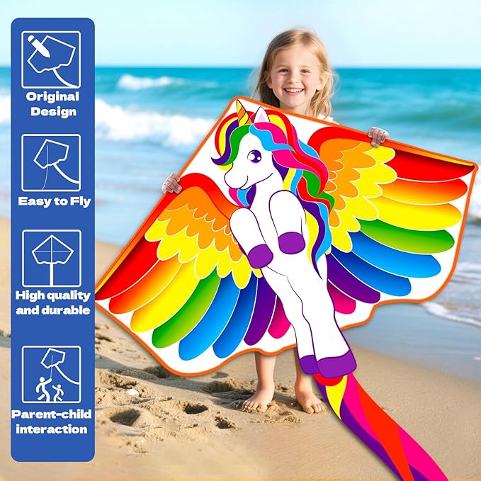 Kite for Kids Ages 4-8 8-12 & Adults, Shark & Dragon & Unicorn & Butterfly Kites Flying Toys, Easy to Fly Big Kite with 328FT String Easter Gift for Boys Girls Beach Park Outdoor Party Activities
