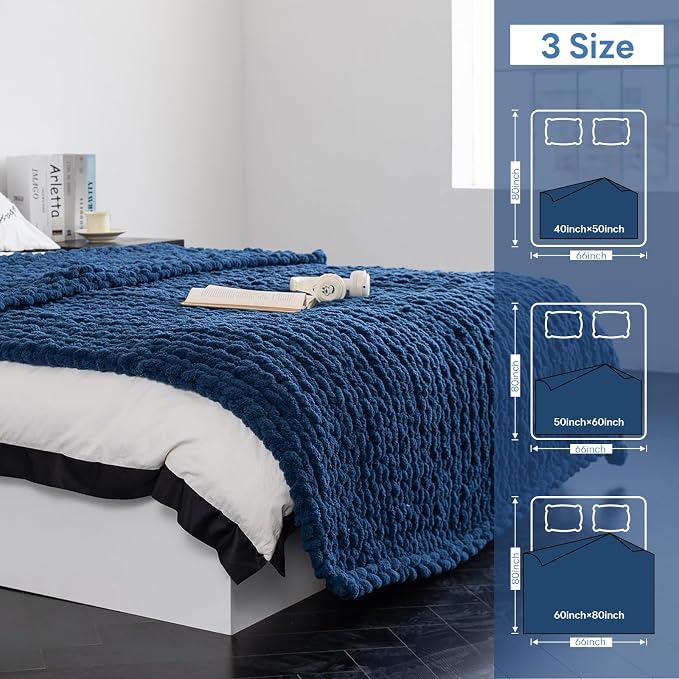 Chunky Knit Blanket - Luxury Soft Cozy 50 * 60 Throw Blanket,100% Woven Blanket Rope Knot Throw Blanket for Couch, Sofa, Home Decor, Gift - Machine Washable (Deep Blue, 50 * 60)