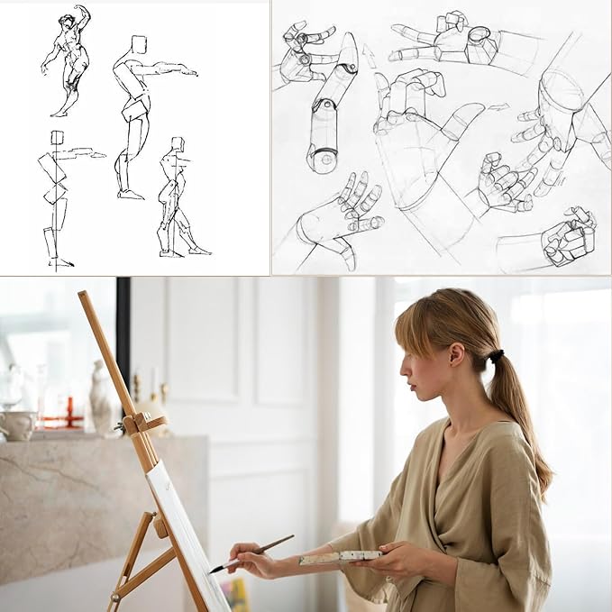 2-Pack 12" Drawing Hand Model,8" Artist Wooden Mannequin Figure Human People Dolls Manikin Supplies Stop Motion Figure Kit,Art Wooden Tools Posable Figure for Drawing,Painting,Sketching