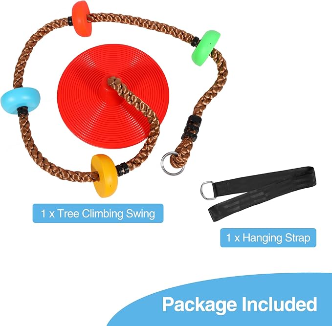 REDCAMP 2 Pack Climbing Rope Swings for Trees, Heavy Duty Plastic Disc Swing Seat for Kids with Hanging Strap and Snap Hooks, Red