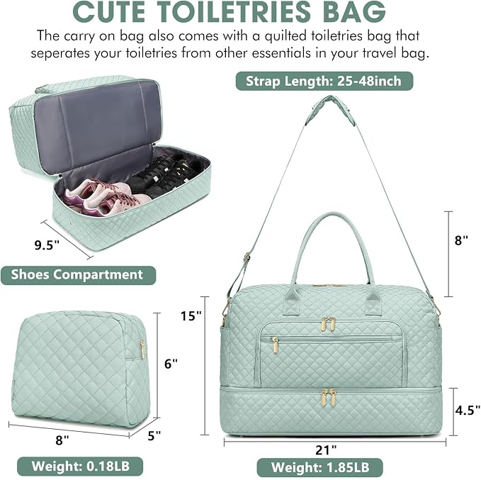 Travel Duffle Bag Weekender for Women - 38L Carry-On Overnight Bag Personal Item Bag with Shoe Compartment & Wet Pocket Weekend Tote Bags with Toiletry Bag Hospital Bags for Labor and Delivery