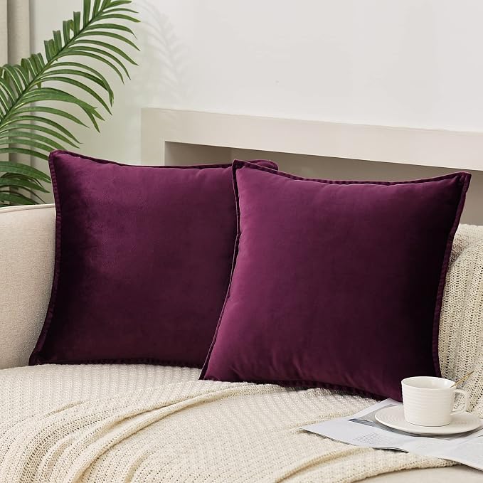 Velvet Purple Throw Pillow Covers 20”x20”Pack of 2 Soft Decorative | Square Cushion Covers for Couch Sofa Bed Livingroom Car Home Decor,50x50Cm
