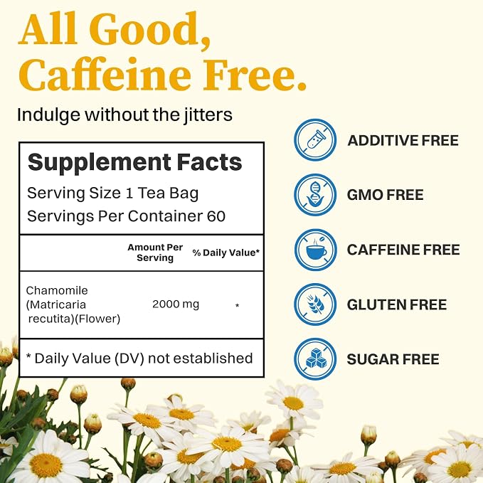 SKMTT Chamomile Tea Bags, 60 Count (2g/bag) | Premium Chamomile Flower, Herbal Tea for Relaxation, Caffeine Free & Non-GMO, No Additives
