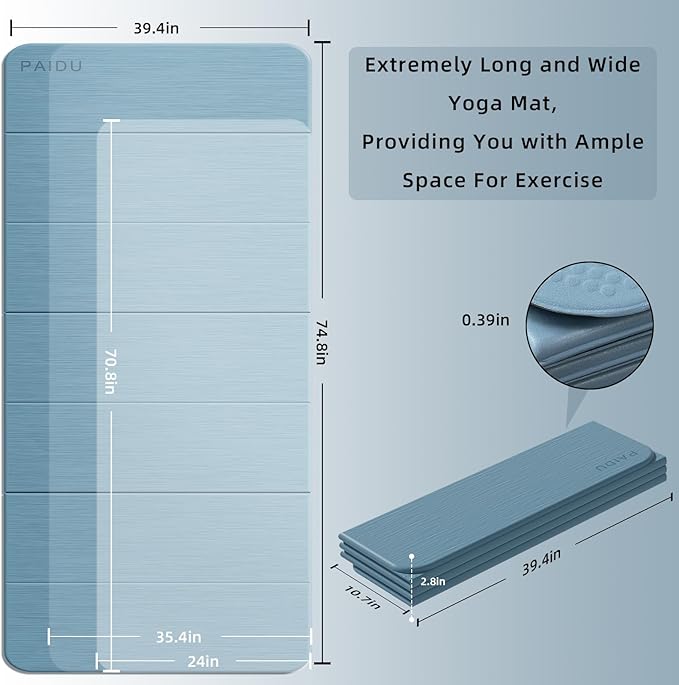 PAIDU Foldable Yoga Mat thick- 2/5" (10MM) TPE Non-Slip Design, Quick Fold，Easy Storage, 75x40 Extra Long/Wide for Indoor Yoga, Pilates and Outdoor Travel Workouts