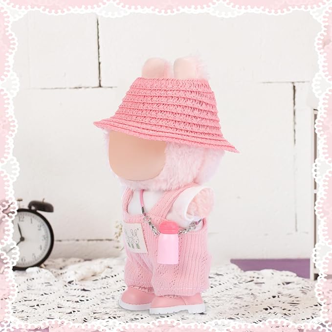 5 Pcs Stylish Set for 17cm Dolls with Fashion Hat ,Water Bottle,Skirt,Shoes and Sweater Outfit Set, Cute Doll Style Accessories Gift(Pretty,Pink)