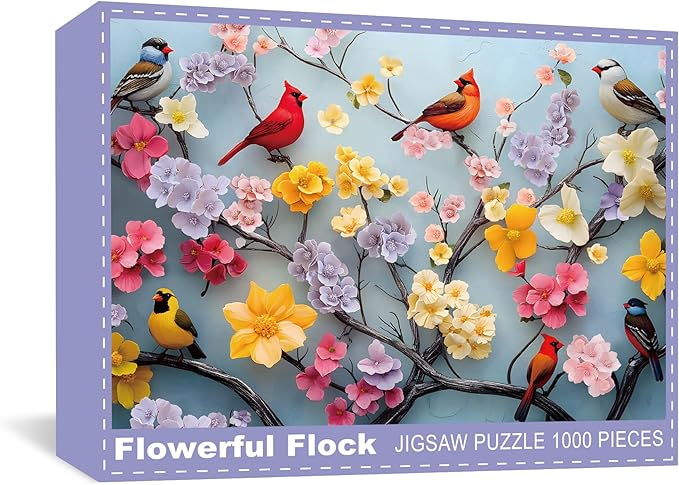 1000 Piece Puzzle for Adults, Bird Flower Puzzle, Impossible Jigsaw Puzzles 1000 Pieces for Home Decor (Flowerful Flock)