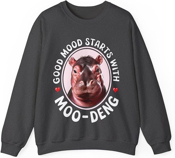 Good Mood Starts With Moo Deng Unisex Sweatshirt, Funny Moo Deng Good Mood Minimalist Men And Women Shirt