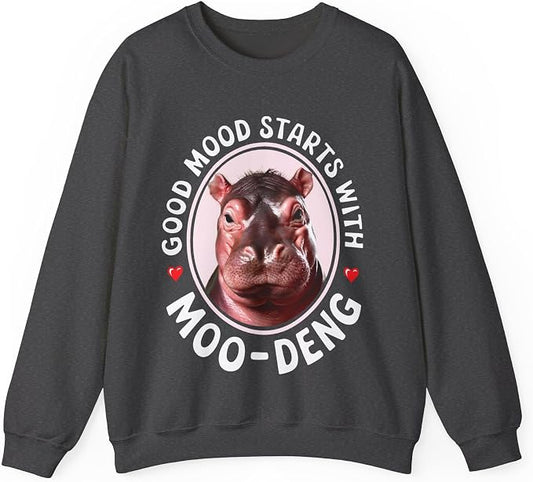 Good Mood Starts With Moo Deng Unisex Sweatshirt, Funny Moo Deng Good Mood Minimalist Men And Women Shirt