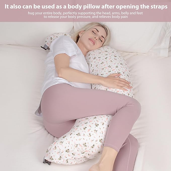 Chilling Home C Shaped Pregnancy Pillow, Full Body Pillows for Adults Pregnancy Pillows for Sleeping, Maternity Pillow for Pregnant Women 47 inch, Pregnant Women Must Have with Removable Cover, Floral