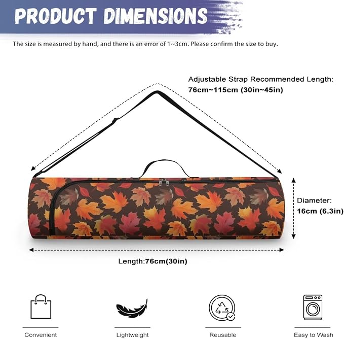 Yoga Mat Bag with Adjustable Shoulder Strap and Handle Zipper, 30in Wide x 6.3in Diameter for Yoga Mat Storage