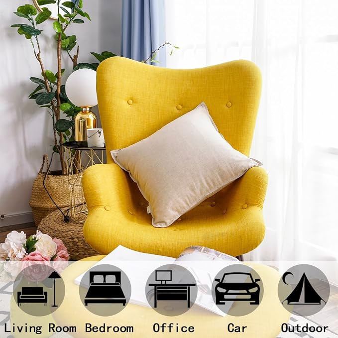 Jeanerlor Cotton Linen Soft Soild Decorative Square Throw Pillow Covers Set Cushion Case for Sofa Bedroom Car24 x 24 Inch 60 x 60cm, Light Linen