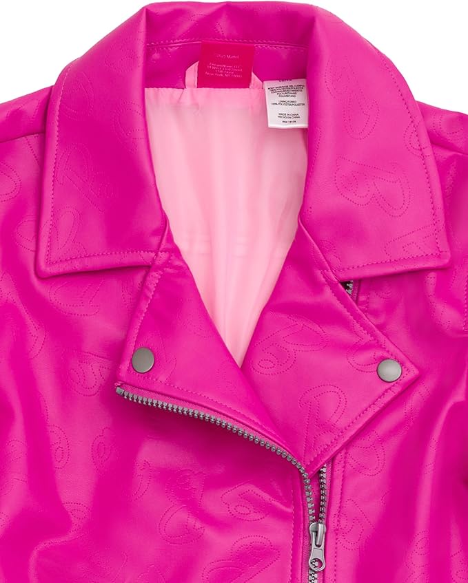 Barbie Girls Pink Faux Leather Jacket Little Kid to Big Kid Sizes (4-14-16)