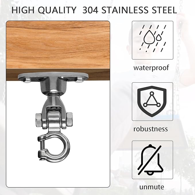Heavy Duty 304 Stainless Steel Swing Hanger with Silent Ball Bearing, 360° Rotation & 180° Swing, 600 lbs Capacity, for Playground, Swing Set, Hammock, Yoga, Punching Bag