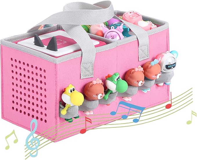 Carrying case for Toniebox Audio Player and Figurines Starter Set,Felt Organizer Bag,Travel for toniebox 2 Earphone and charger accessories portable bag (Pink)