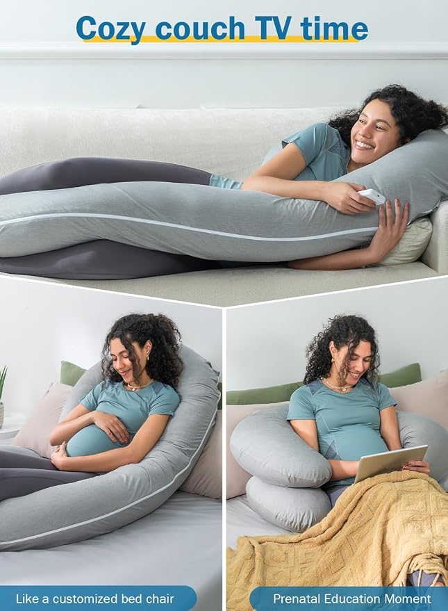 INSEN Cooling Pregnancy Pillow, Maternity Pillow with Soft Tencel Cover,C Shaped for Pregnant Women and Side Sleeping, Dark Gray