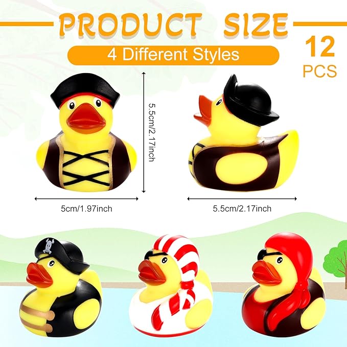 Lewtemi 24 Pcs 2 Inch Mini Pirate Rubber Ducks Cruise Ducks for Hiding with Tags Cute Yellow Decor Bathtub Pool Pirate Party Favors for Carnival Supplies Birthday Party Favor Gifts