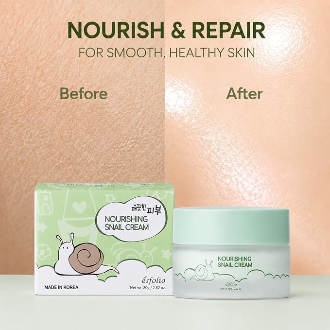 esfolio made in Korea Snail Nourishing Cream 2.82 Oz, Daily Facial Moisturizer with Snail Extract, Lightweight Face Cream for Soft and Comfortable Skin, Fast Absorbing Korean Skincare