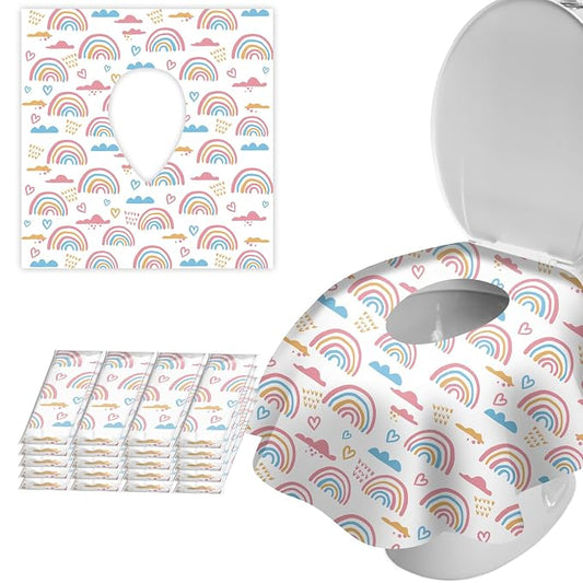 20 Pack Toilet Seat Covers Disposable for Bathroom, Extra Large XL Size Waterproof Covers for Toddler Potty Training, Individually Wrapped Portable for Adults Kids Travel Trip Airplane -Rainbow