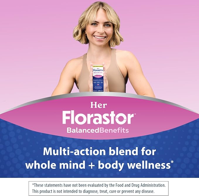 Florastor Probiotics for Women, Digest and De-Stress, 30 Capsules | Digestive Health and Vaginal Probiotic with L-Theanine for Mind and Body Wellness