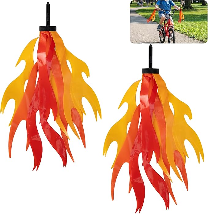 Flame Kids Bicycle Streamers, 10 Inches Flame Bicycle Tassels for Boys Girls, Colorful Bike Handle Decoration Accessories for Bicycle Handlebar Scooter Grips