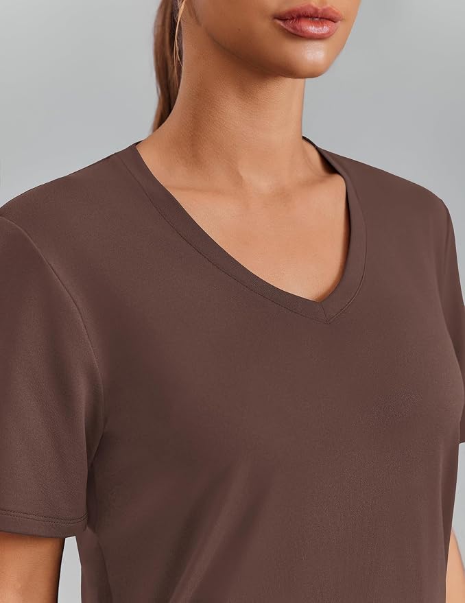 PINSPARK Soft Workout Tops for Women Short Sleeve V Neck Moisture Wicking UPF 50+ Sun Protection Quick Dry Gym Shirts