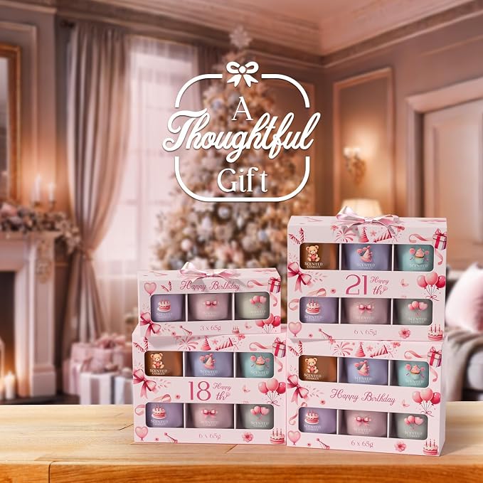 CHILLFLAME 21st Birthday Gifts for Girls, Birthday Candle Gift Set for Her, 6 Scented Votive Candles, Candles Gifts for Women/Men (6 Color, 14 oz)