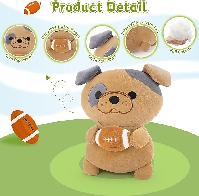 Achwishap French Bulldog Stuffed Animal,French Bulldog Plush with Rugby,14” Puppy Plush Toys,Cute Plushies Kawaii Plushie Soft Huggging Pillow,Cuddly Animal Body Pillow for Kids Adults(Brown)