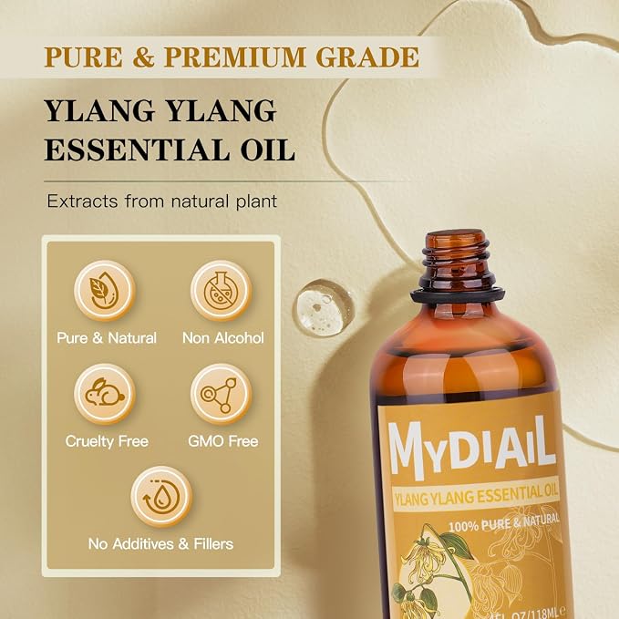 Ylang Ylang Essential Oil (4 OZ) Natural Ylang Ylang Oil Long Lasting Aromatherapy Essential Oil for Diffuser, Bathing, Skin & Hair Care, Massage, Candle Making, Perfume - 118ml