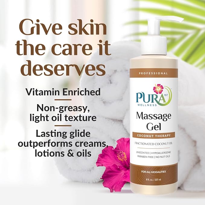 Coconut Therapy 8 Fl oz Massage Gel, Coconut Oil, Professional, Massage Therapy, Deep Tissue, Unscented, Natural Ingredients, Skin Hydrating, Moisturizing, Muscle Relief, for Bruising