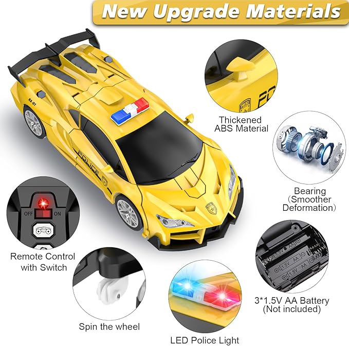 Remote Control Car for Kids Rc Cars for Boys,One Button Transformation to Robot with Flashing Light 2.4Ghz Transforming Car 1:18 Scale for Kids with 360 Degree Rotating Drifting