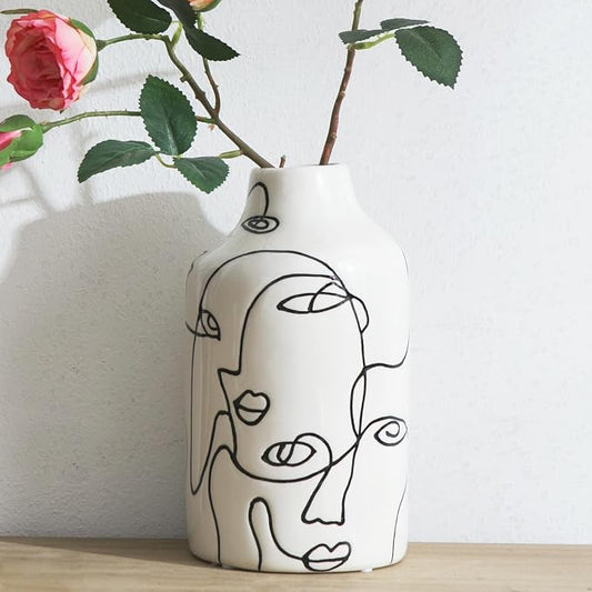 Kimdio Ceramic Vase for Home Decor, Abstract Irregular Design Flower Vase, Living Room Decor Minimalist Decorative Vases for Pampas Grass