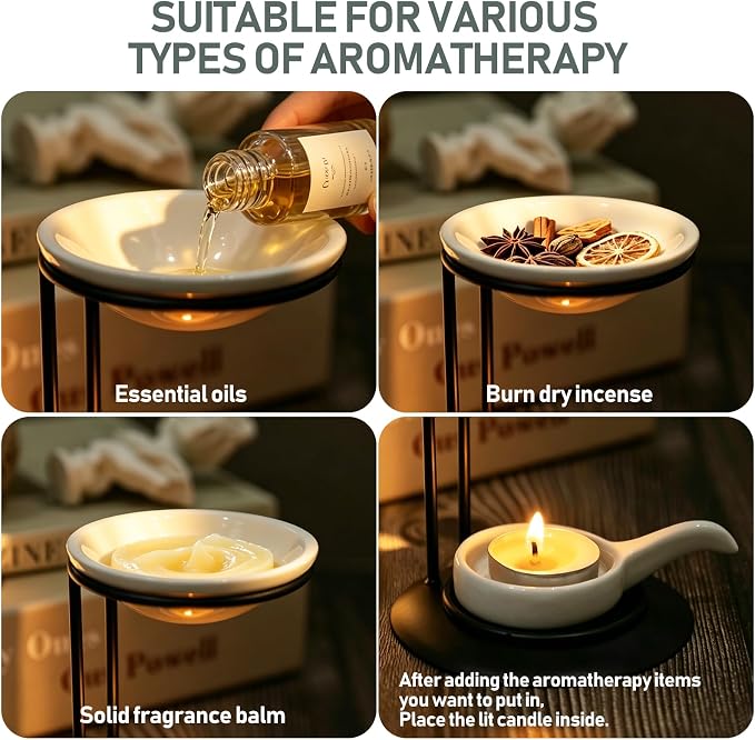 Metal Essential Oil Burner, Aromatherapy Oil Warmer with Ceramic Tray, Durable Fragrance Oil Diffuser for Home Spa Yoga Meditation Relaxation