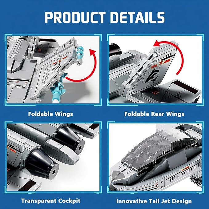 Military Fighter Jet Building Set for Boys Age 8-12,Airplane Aircraft Model Toys with Foldable Wings,Army Plane Kits,STEM Birthday Gifts for Old Kids Adult Teens 6+ 8-14(577PCS)
