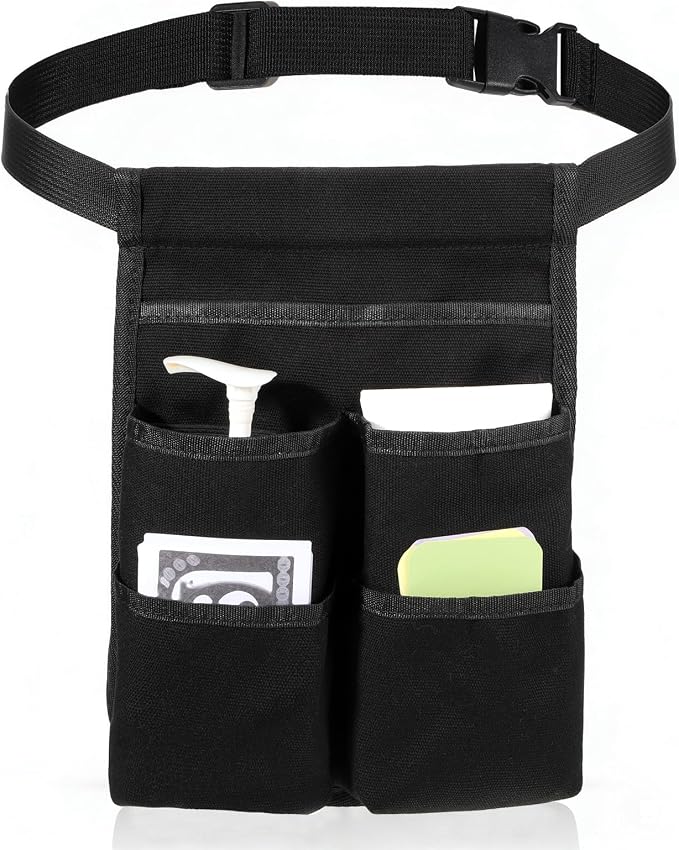 Massage Bottle Bag, Professional Massage Therapist Holder for 2 Bottles, Massage-Bottle Holder with Adjustable Belt, Multiple Pockets Design Massage-Lotion Holders (Black)