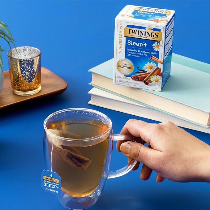 Twinings Bedtime Tea Variety 2-Pack Pure Camomile Teabags and Superblends, Cinnamon & Vanilla + Melatonin Tea, Naturally Caffeine-Free
