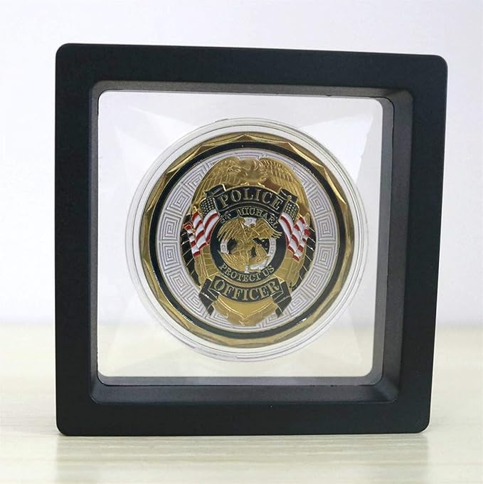 Challenge Coin Holder, Single Coin Display Case, 3D Floating Clear Frame with Feet Stand, Postage Stamp Jewelry Medallion Specimen Medal Holder Box