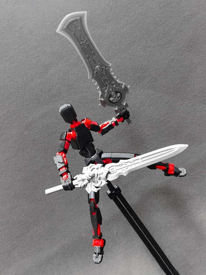 (Assembly Completed) T13 Action Figure, 5.5 Inch 3D Printed Multi-Jointed Movable Dummy 13 Toy,Dummy 13 Robot Action Figure with Lots of Weapons, Black Red
