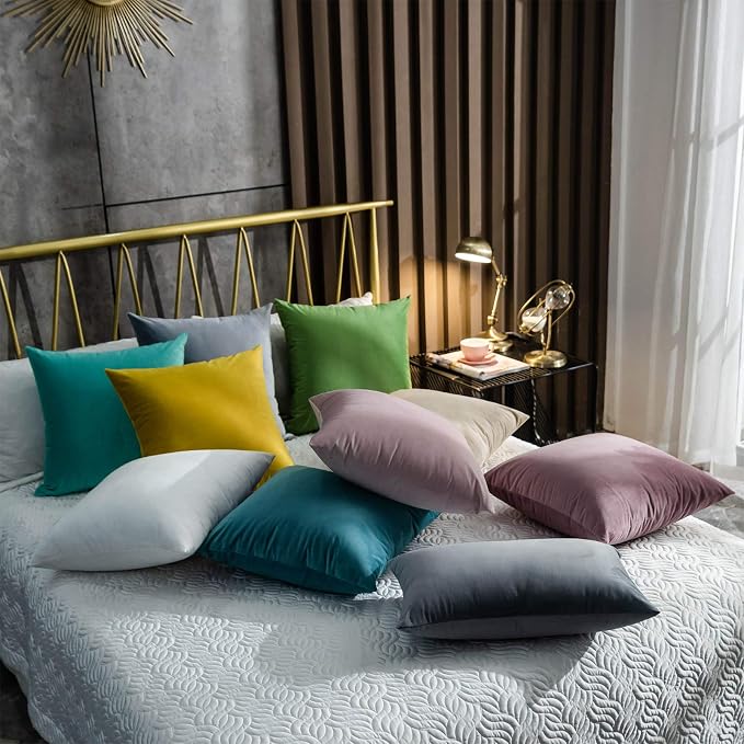 26x26 Decorative Velvet Euro Throw Pillow Covers Cases Set of 2,Silver Gray | JUSPURBET Cozy Soft Couch Covers with Invisible Zipper for Modern Couch Sofa Bed Living Room Bedroom Home Decor