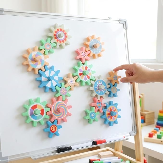 36 Pcs Magnetic Gears Interchangeable Learn Magnetic Spinning Gears for Magnetism Refrigerator or Whiteboard (Morandi)