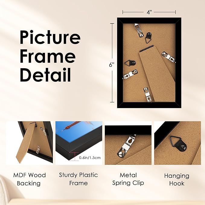 4x6 Picture Frame, Black Photo Frames with HD Plexiglass for Wall Hanging or Tabletop Display, 2 Pack