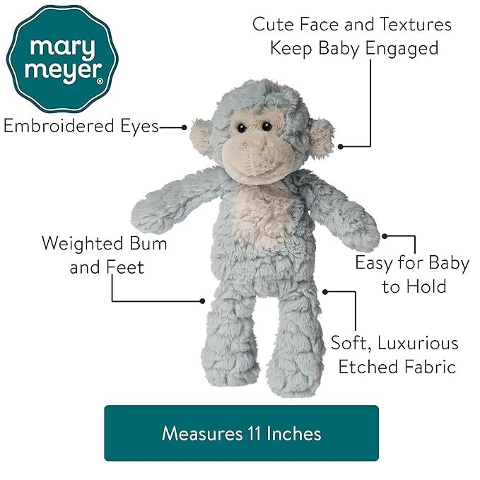 Mary Meyer Putty Nursery Stuffed Animal Soft Toy, 11-Inches, Seafoam Monkey
