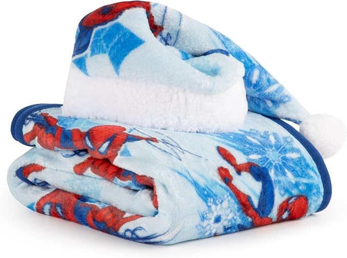 Jay Franco Santa Hat and Throw Set – 2-Piece 17" Inch Holiday Hat and 40" x 50" Inch Ultra-Soft Plush Fleece Blanket Gift Set