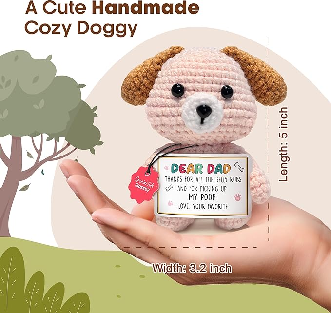 Gossby Handmade Positive Dog Crochet with Message - Gift for Dog Dad - Thanks for All The Belly RUB - Fathers Day, Christmas, Birthday Gift for Pet Lover Men - Knitted Decor