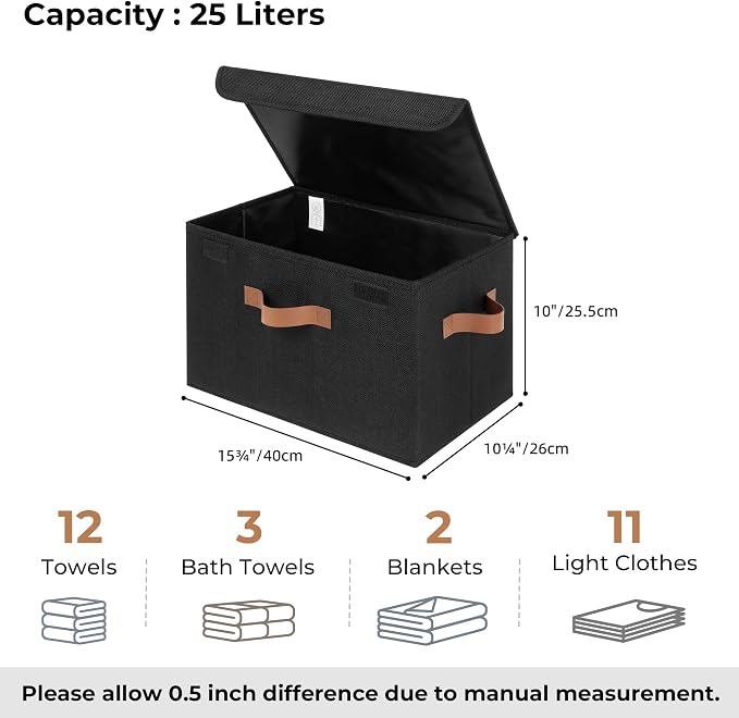 GRANNY SAYS Memory Keepsake Storage Box, Fabric Storage Bins with Lids | Flip-Top Lid, Collapsible, Stackable, 3 Handles, Ideal for Closet Clothes Blanket Toys, Large, Black, 2-Pack