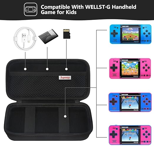 Supmay Carrying Case Compatible with WELLST·G/ for GuaiyeyeAP Handheld Game for Kids -Preloaded 220 Retro Video Games, Portable Gaming Player Storage Holder Travel Bag with Mesh Pocket, Black