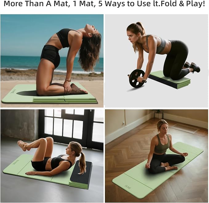 Foldable Yoga Mat 0.32 inches Thick(8mm), SGS Certified POE Material | Non Slip, 71 x 24 inches, Foldable for Travel, Pilates, Camping, Environmental Sports Mat, Odorless