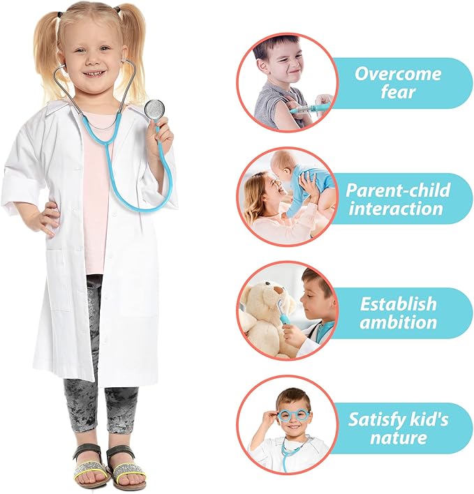 Kids Doctor Kit, 8 Pieces Kids Doctor Playset with Medical Storage Bag & Real Stethoscope, Pretend Play Doctor Toys for Toddler Boys Girls Aged 3 4 5 6
