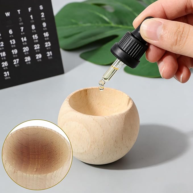 Wealrit 2 Pcs Small Round Wooden Essential Oil Diffusers, Egg-Shaped Beech Wood Diffusers for Essential Oils Wooden Aromatherapy Diffusers(Beech)