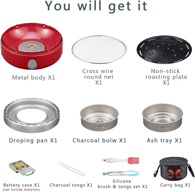 Portable Smokeless Charcoal BBQ Grill - Outdoor Camping Small Tabletop Cooking Mini Barbecue - Built in Fan Power by 4A Battery Or Phone Charge