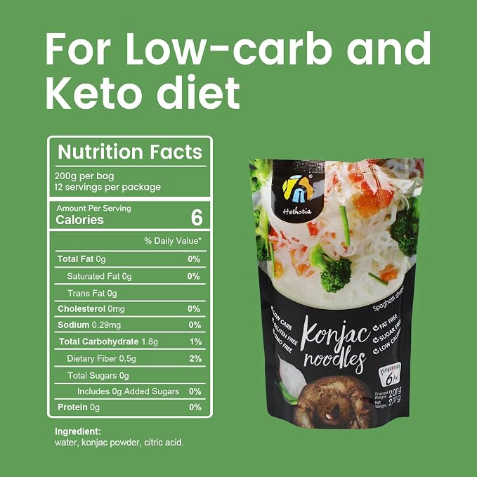 Hethstia Konjac Shirataki Spaghetti Noodles, 6 Pack Ready to Eat Pasta | Keto Friendly, Gluten Free, Vegan, Sugar Free, Non Gmo, Zero Fat, Paleo Friendly, Quick Meal Option, Healthy Pantry Staple